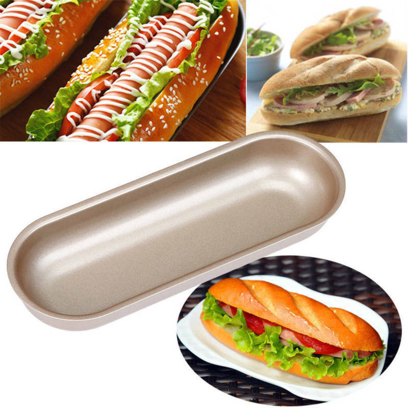 Hot Dog Bun Pan Hotdog Bread Mould Non Stick Bakeware Oval Cake Mold 185*67*25mm