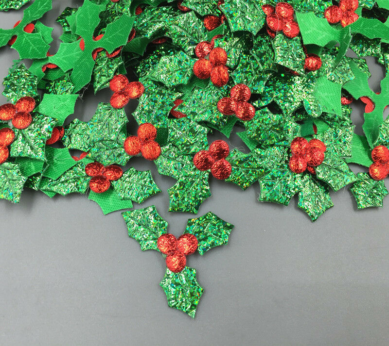 100pcs Holly Berries and leaves Appliques for Christmas Decoration 36mm