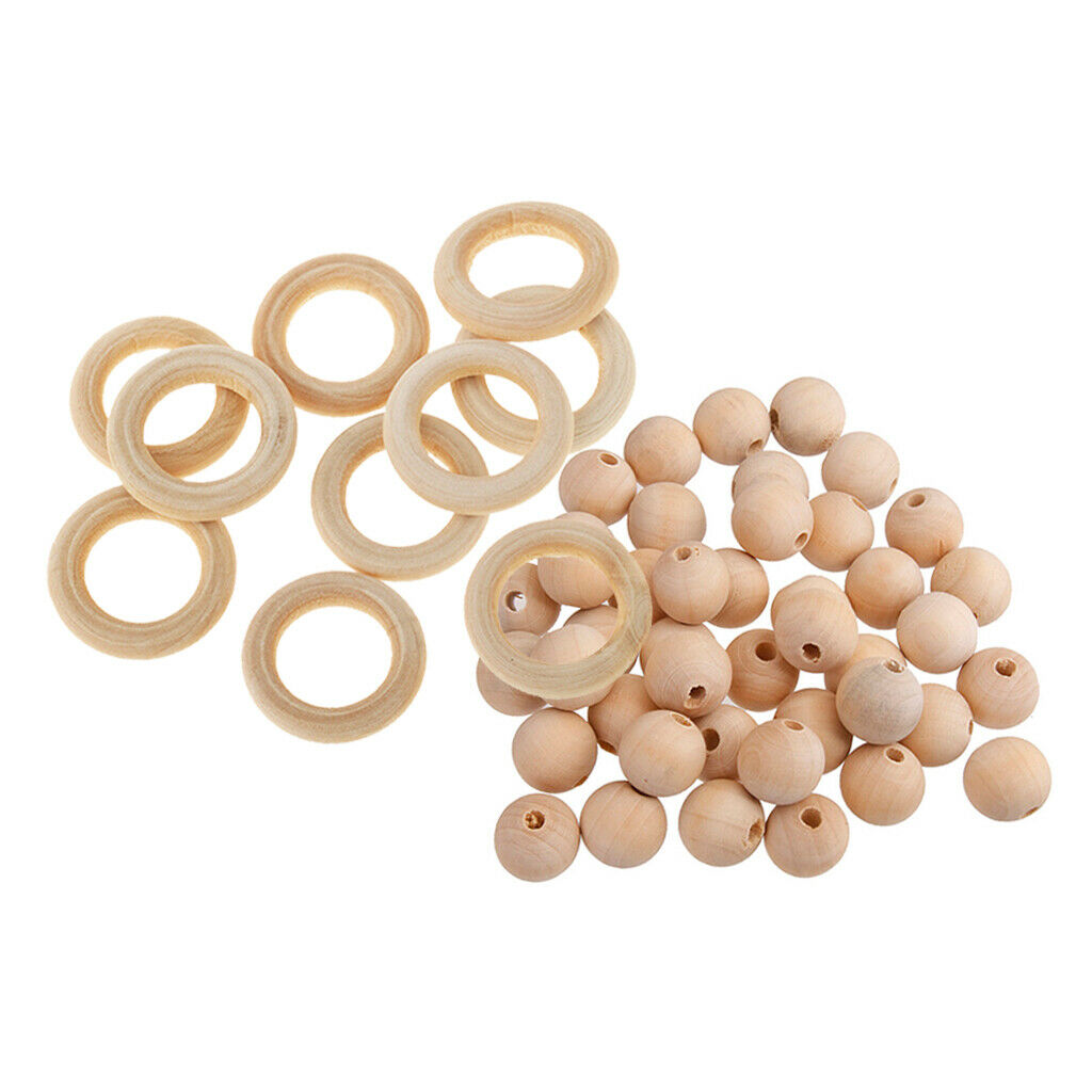 60Pcs Natrual Round Wood Beads Loose Spacer Rings Crafts Jewelry Findings