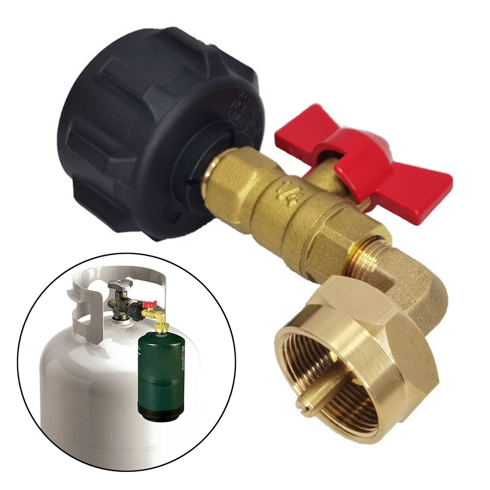 QCC1 Propane Refill Elbow Adapter Coupler with ON-Off Control Valve for BBQ