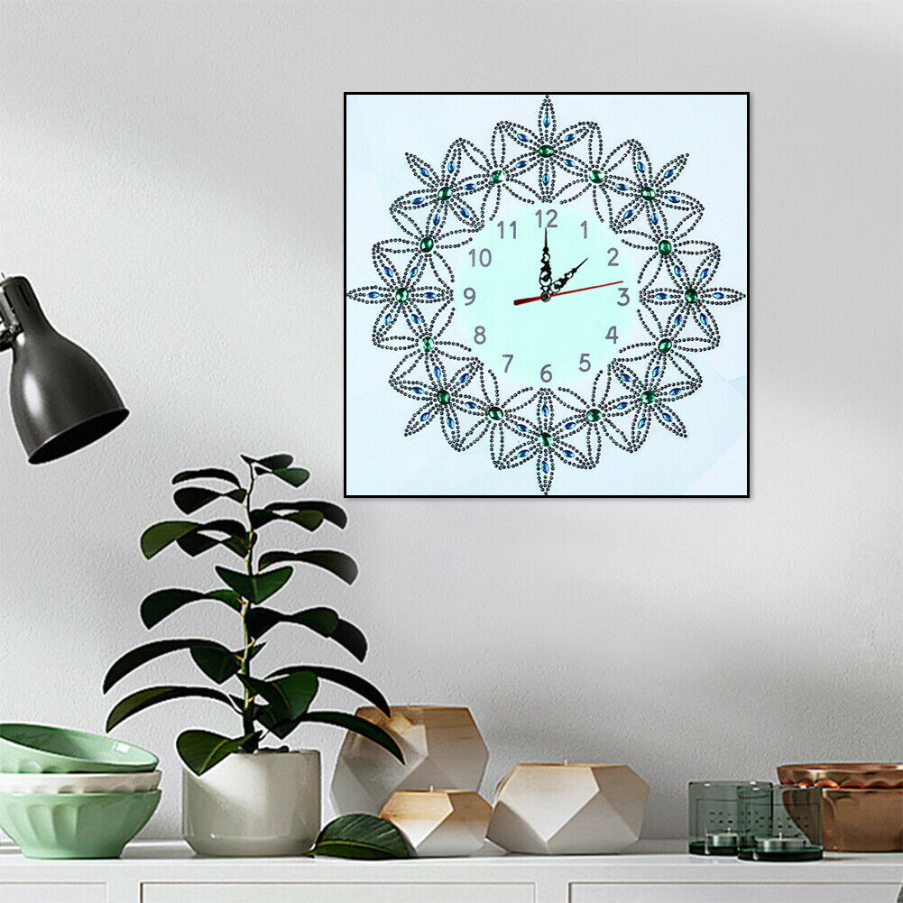 DIY Flower Special Shaped Diamond Painting Embroidery Wall Clock Home Decor @