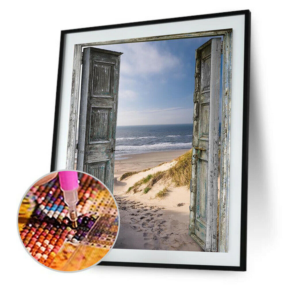 Seaside Doors 5D DIY Round Diamond Painting Embroidery Cross Stitch Mosaic Decor