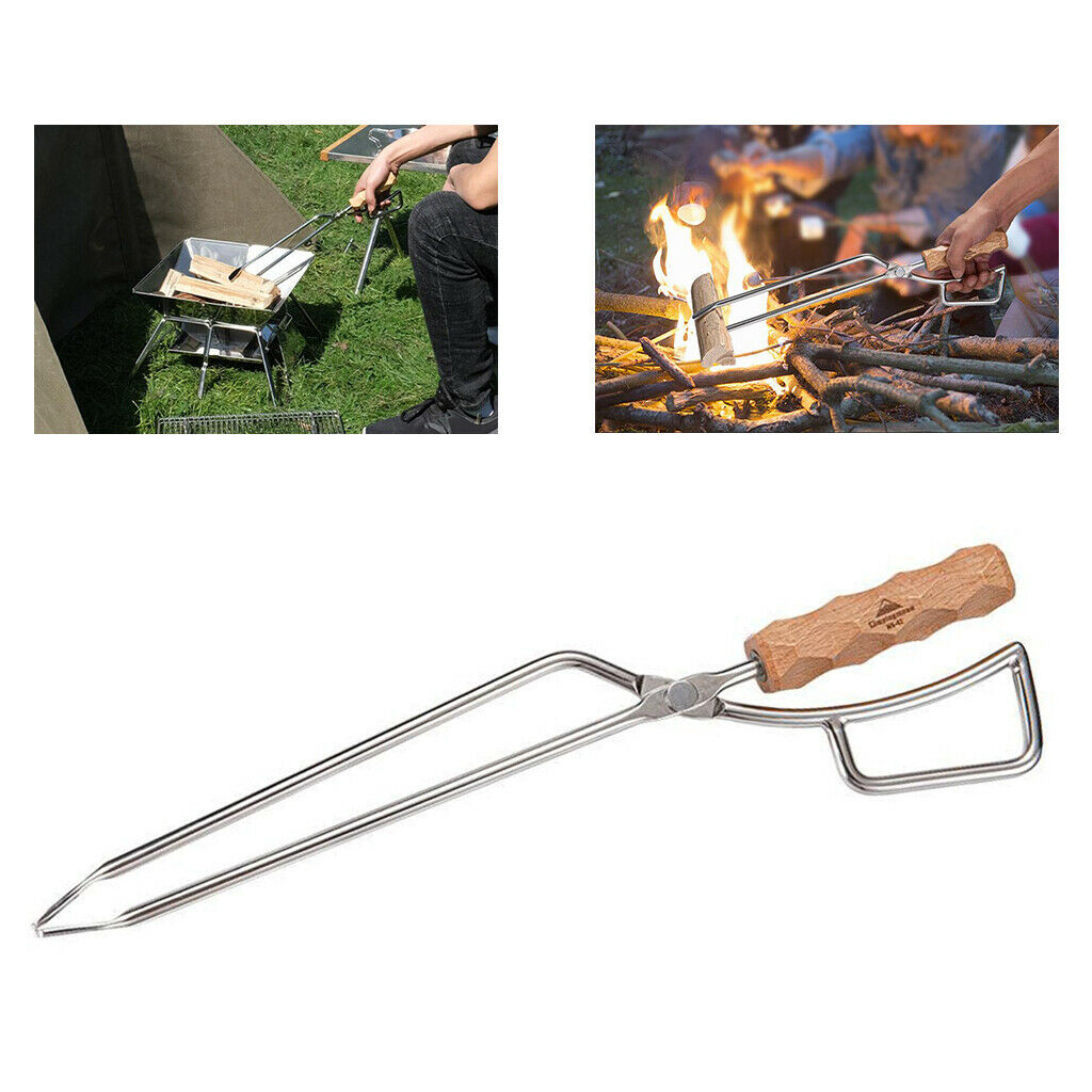 Stainless Steel Fire Tongs Grabber for Fireplace Camping Outdoor Wood Stove