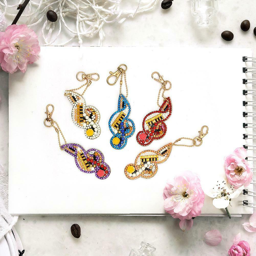 5pcs DIY Full Drill Diamond Paintng Special-shaped Musical Notes Key Chains @