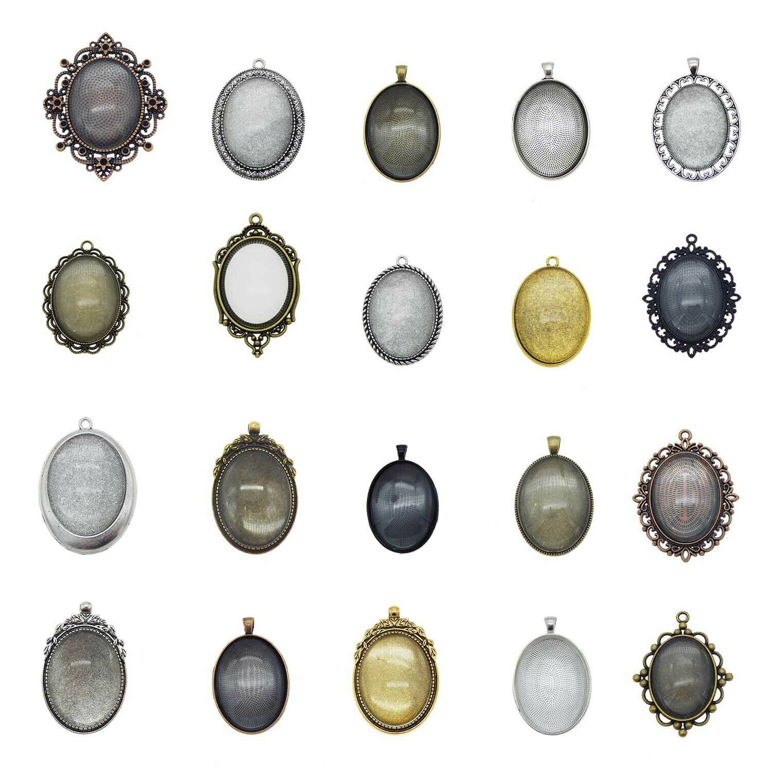 4Sets/lot Alloy Mixed Assorted Oval Setting Blank Tray Glass Cab Pendant Jewelry