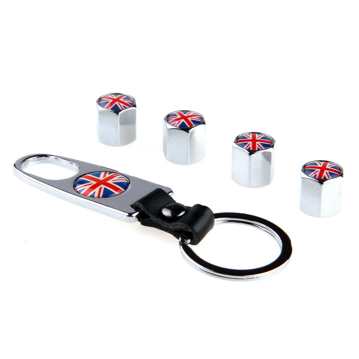 Steel Tire/Wheel Stem Air Valve Cap UK Flag Wrench KeyChain CAR Auto Vehicle