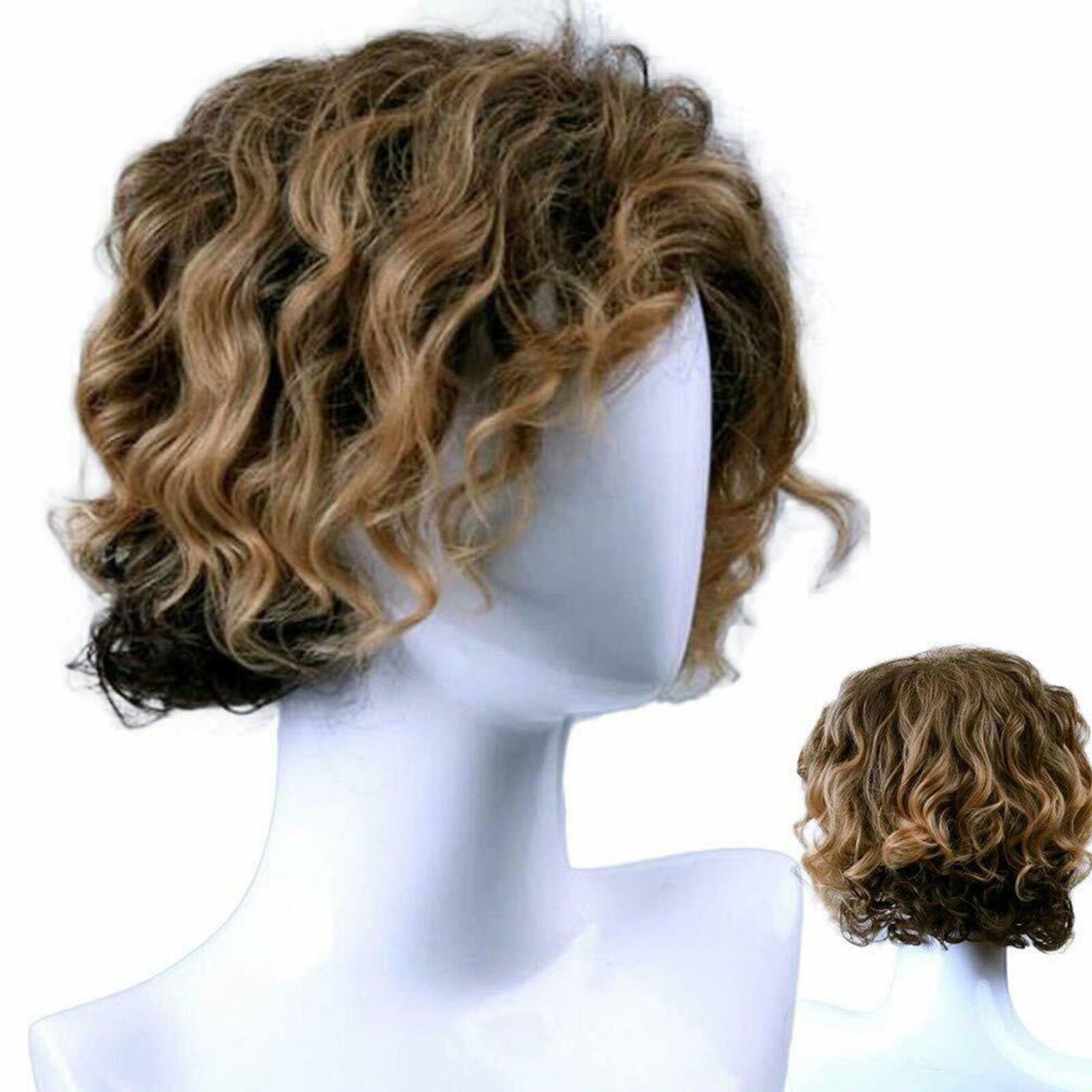 Men Curly Wave Blonde Wig Synthetic Hair Heat Resistant Male Fashion Style