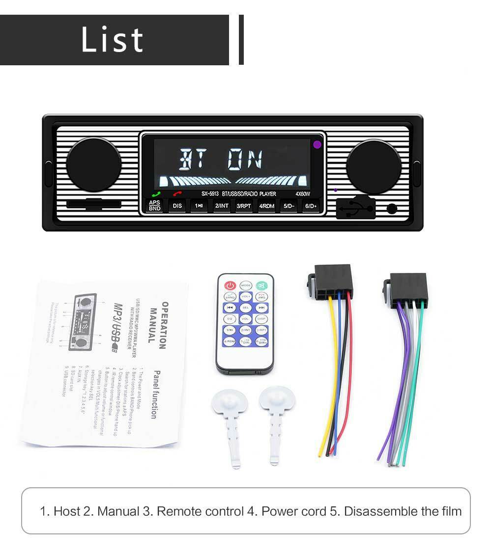Car Radio 1 DIN Stereo FM Bluetooth MP3 Audio Player Cellphone Handfree Digital