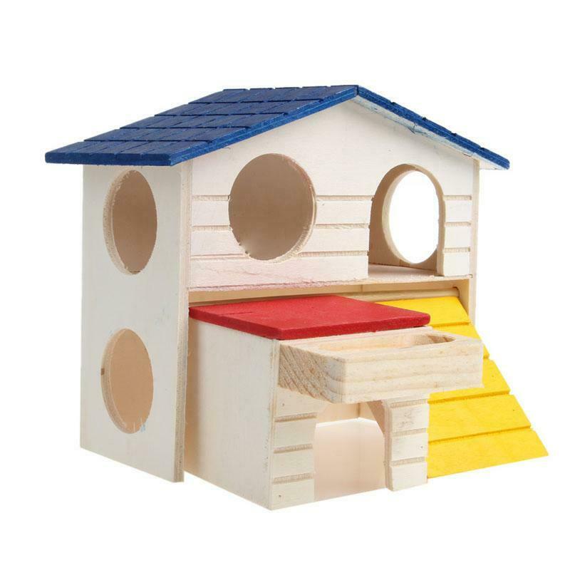 Wooden Bed House Cage Dual Layer Villa For Pet Rat Mouse Dwarf Hamster Animal