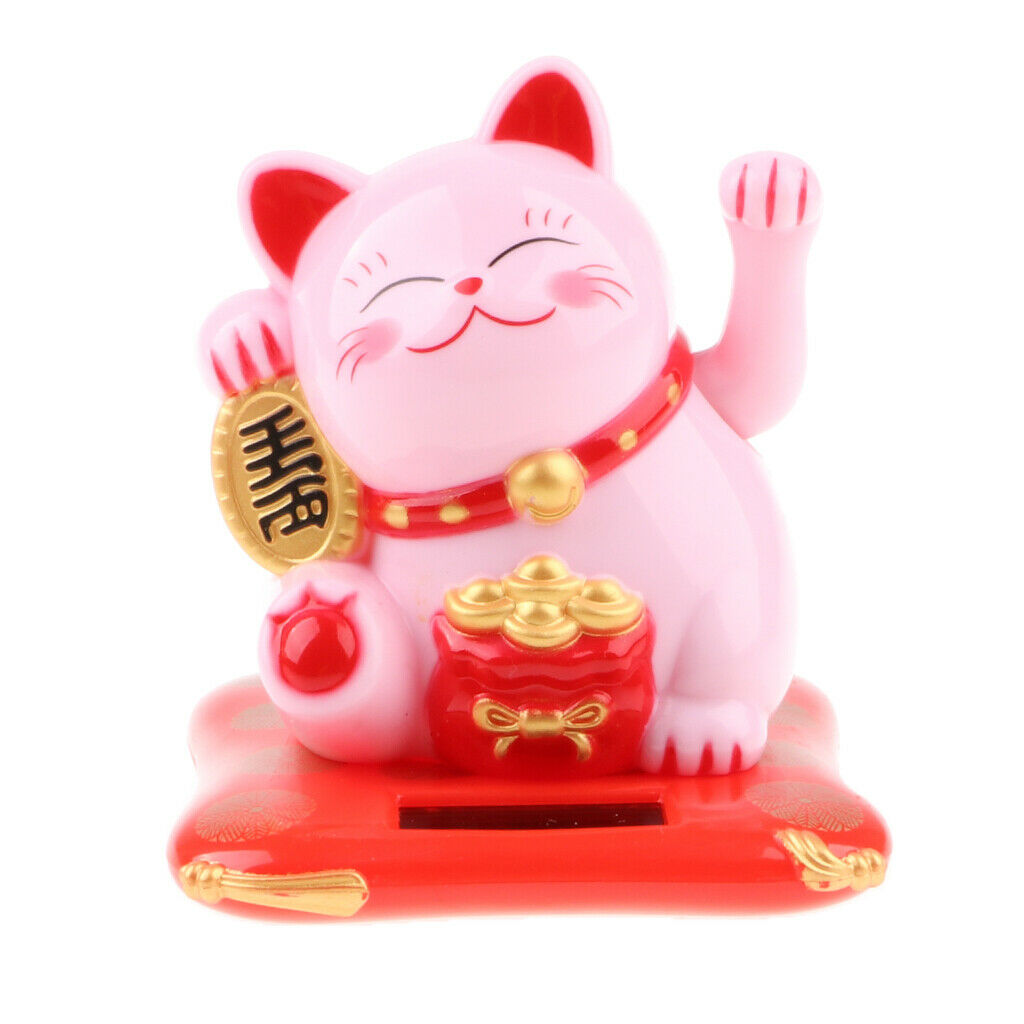 Nodding Bobbing Good Fortune Solar Cat with Shaking Hands for Attracting Wealth