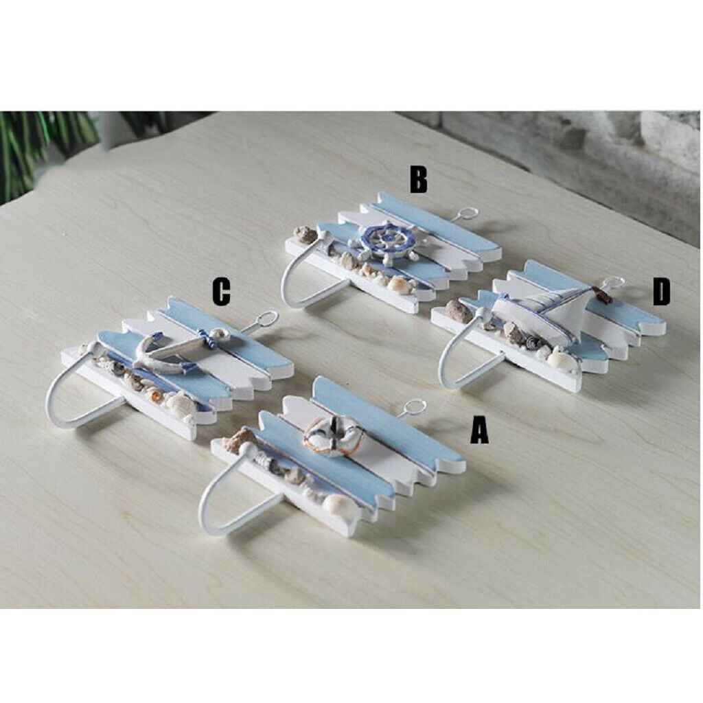 Bathroom Nautical Seaside Wooden Wall-mounted Hanger Coat Hooks Wall Rack #1