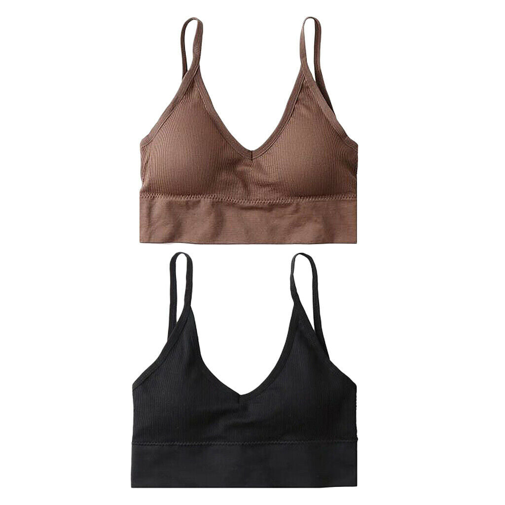 2PCS Women's Bralette Spaghetti Straps Comfort Bra Bustier Crop Top Yoga Bra