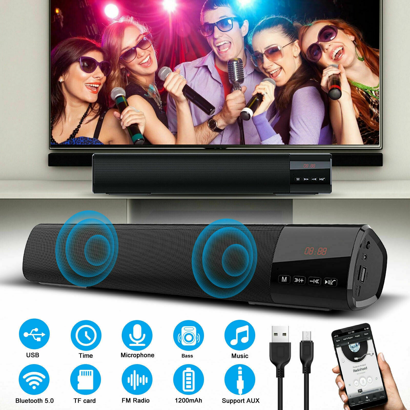 Sound Bar TV Soundbar Wired & Bluetooth Wireless HomeTheater TV Stereo Speaker
