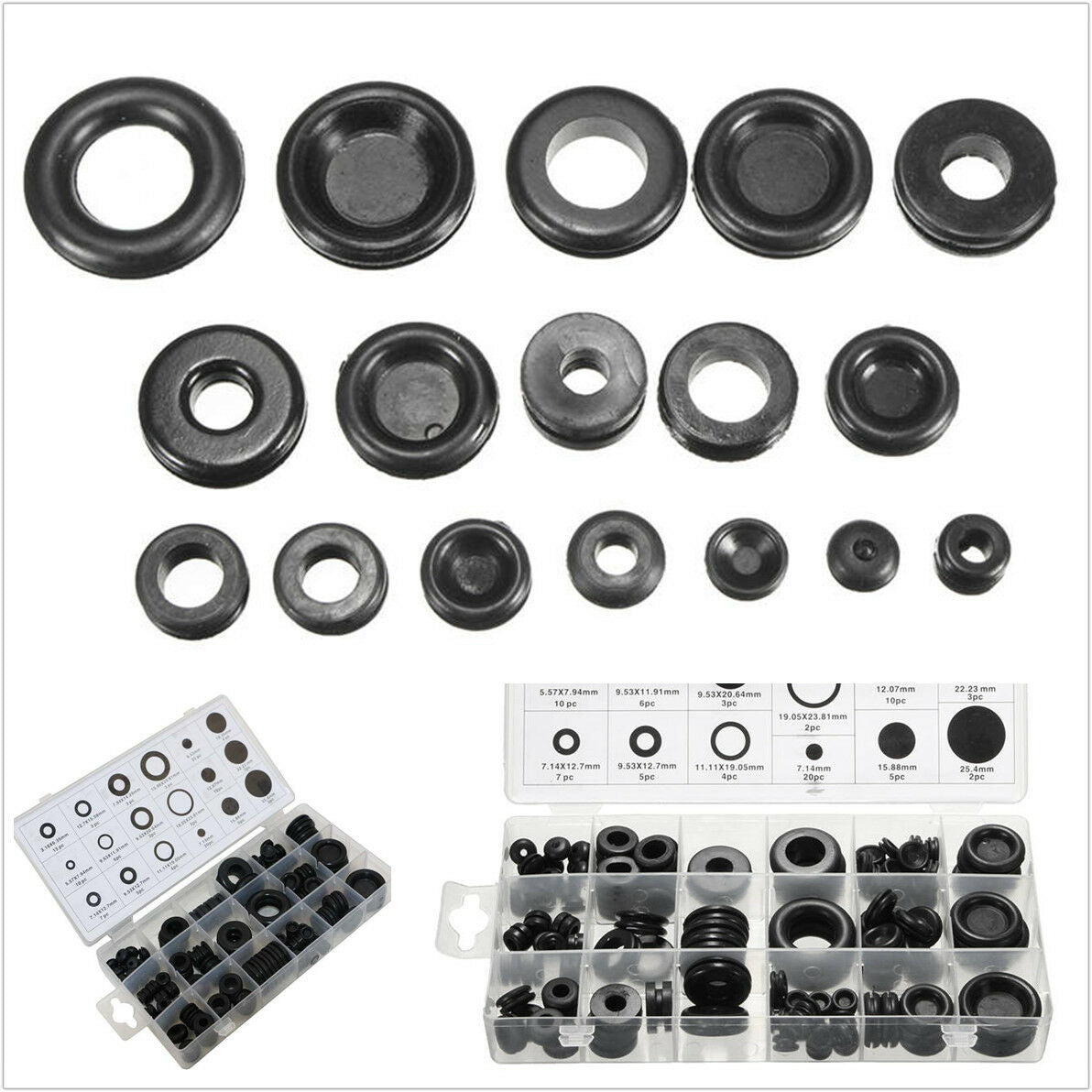 125pc Black Rubber Grommet Assortment Set Firewall Wiring Electrical Wire Gasket