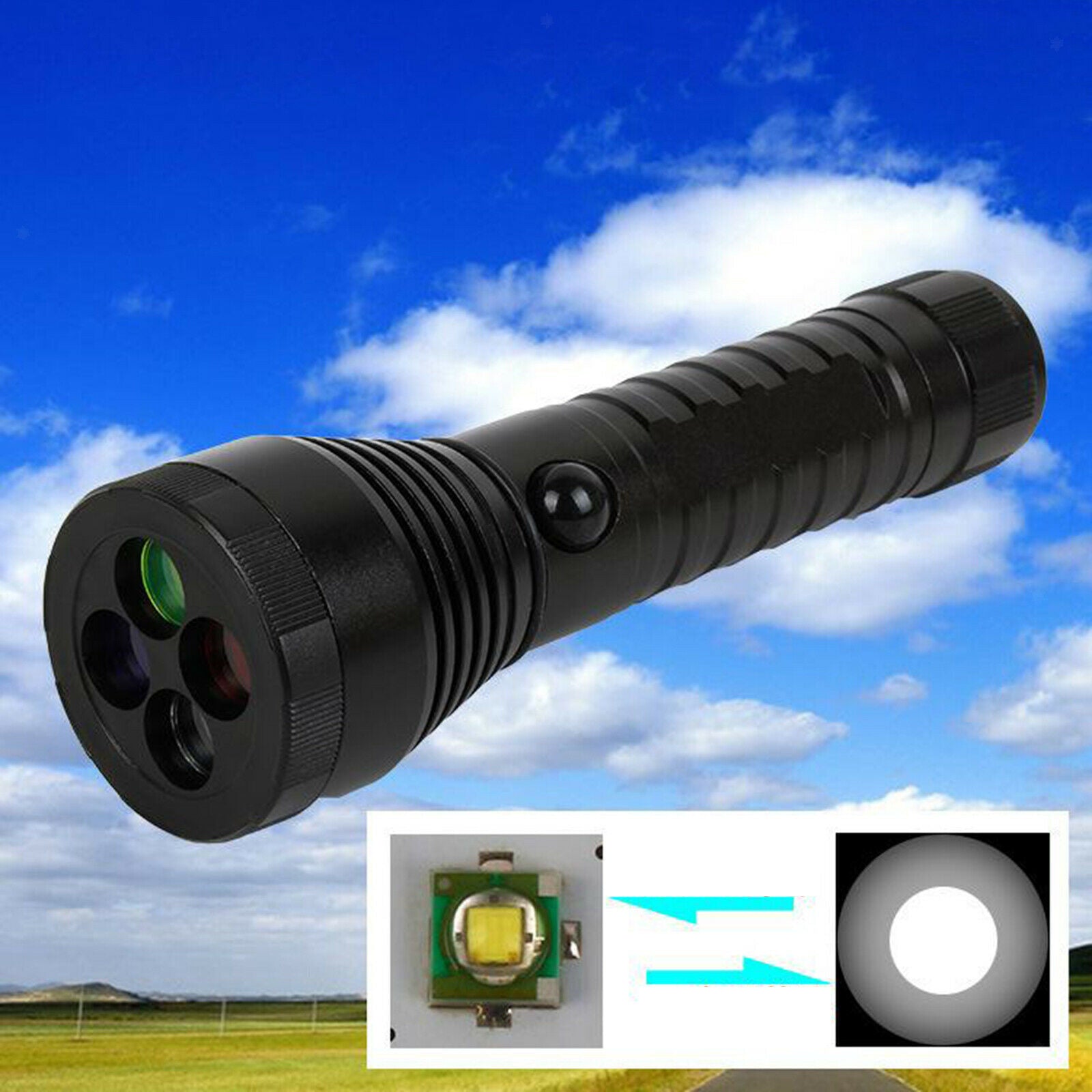 3Modes LED Flashlight Signal Strobe Torch 4-Color Light Rechargeable Lantern