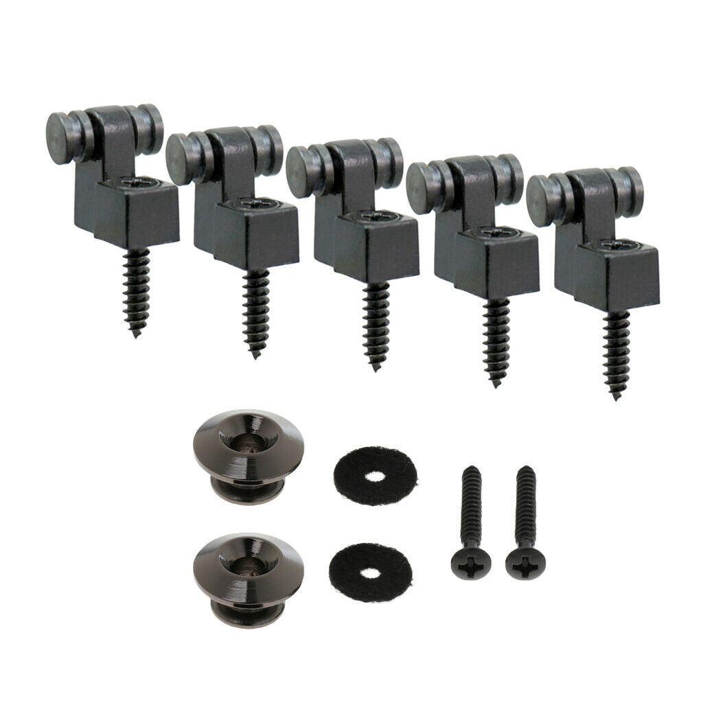 2 Set Guitar Strap Buttons Screws + 5Pcs Guide Retainer for Electric Guitar
