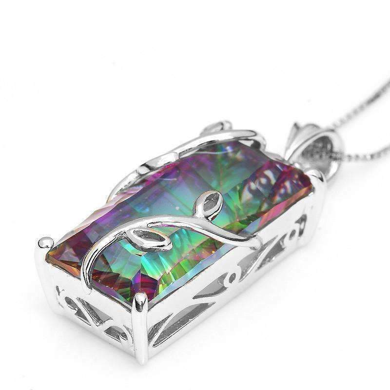 Mystic Big Rainbow Topaz Pendant Chain Chocker Prom Party Necklace