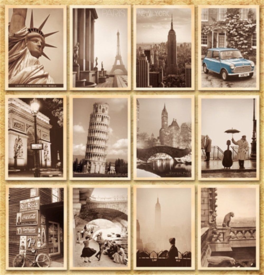 32pcs/Lot Duplicate Retro Posters Old Travel Postcards Wall Decoration Cards Set
