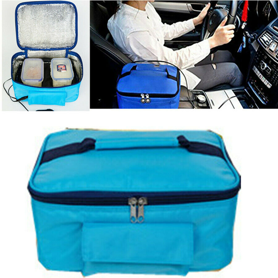 Mini Hot Food Bento Tote Drive Picnic Camping Electric Oven Heating Bag Blue