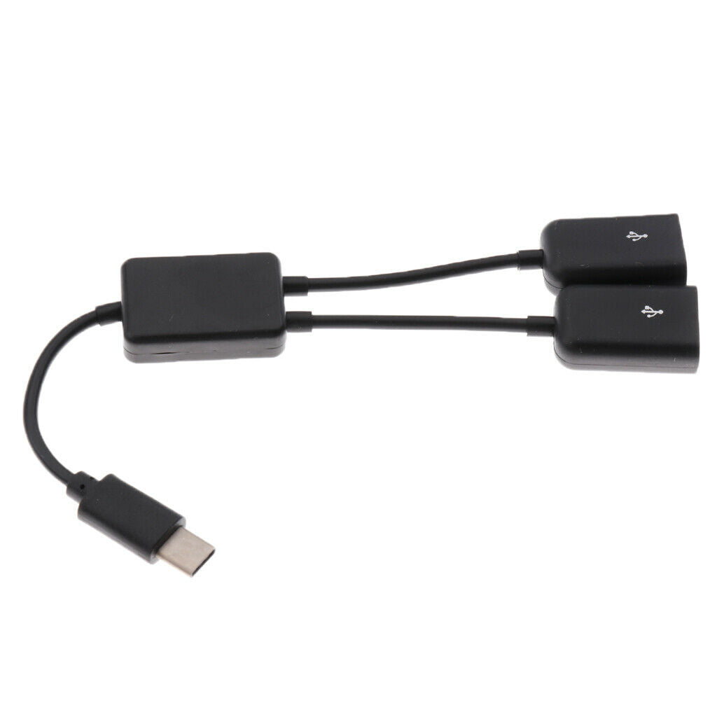 USB 3.1 Type C to Dual USB A 2.0 OTG Charge Hub Adapter Connector Cable Black