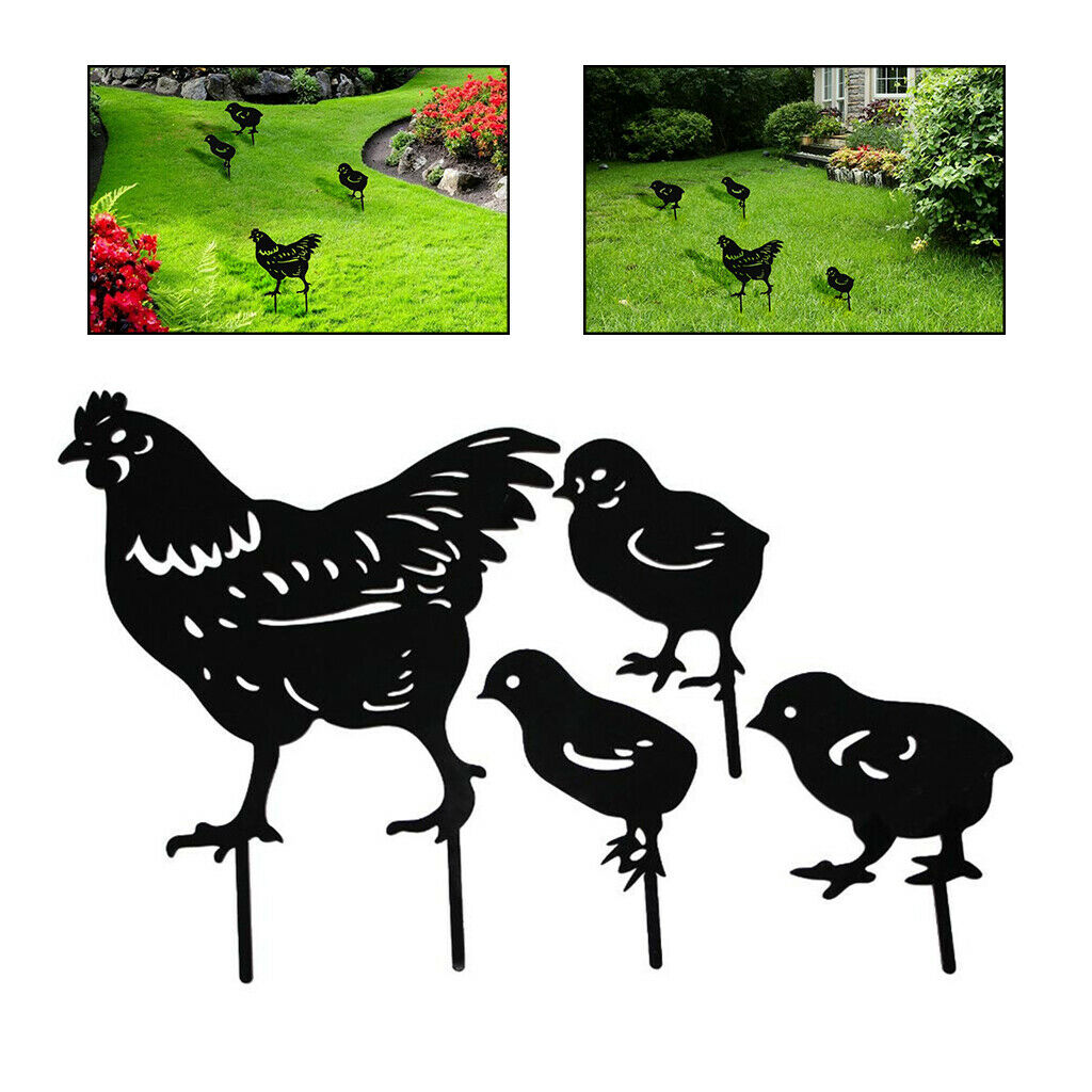 Garden Stakes Acrylic Chickens Family Silhouette Yard Garden Decoration
