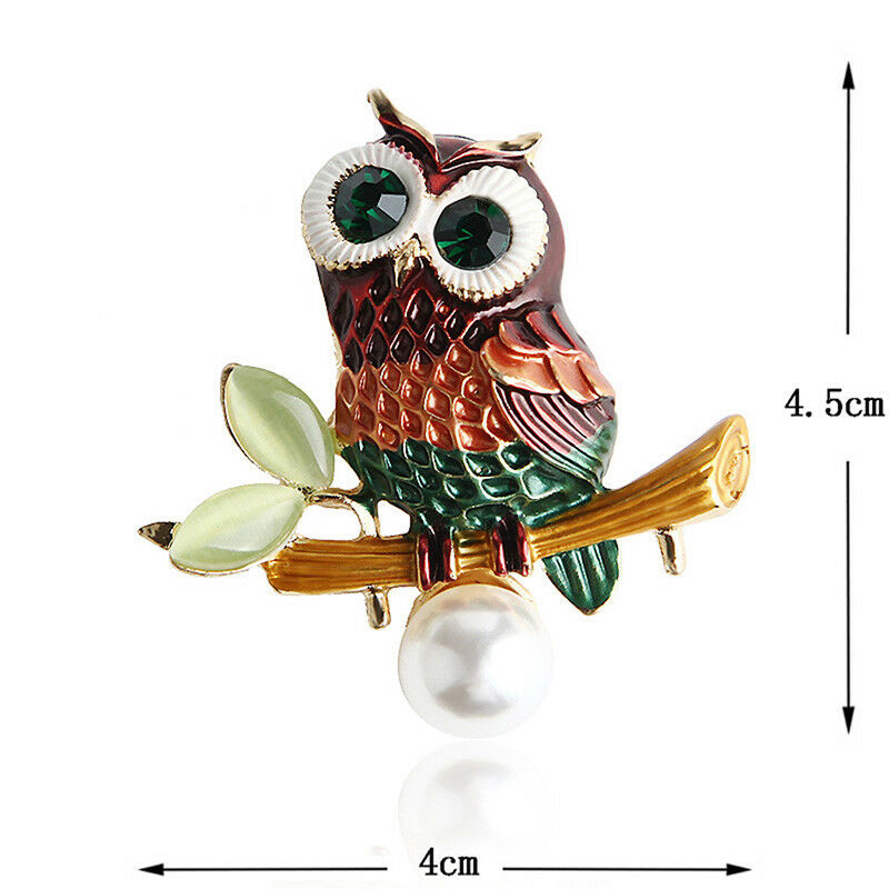Enamel Crystal Rhinestone Owl Animal Collar Brooch Pins Women Jewelry Gif.$l FG