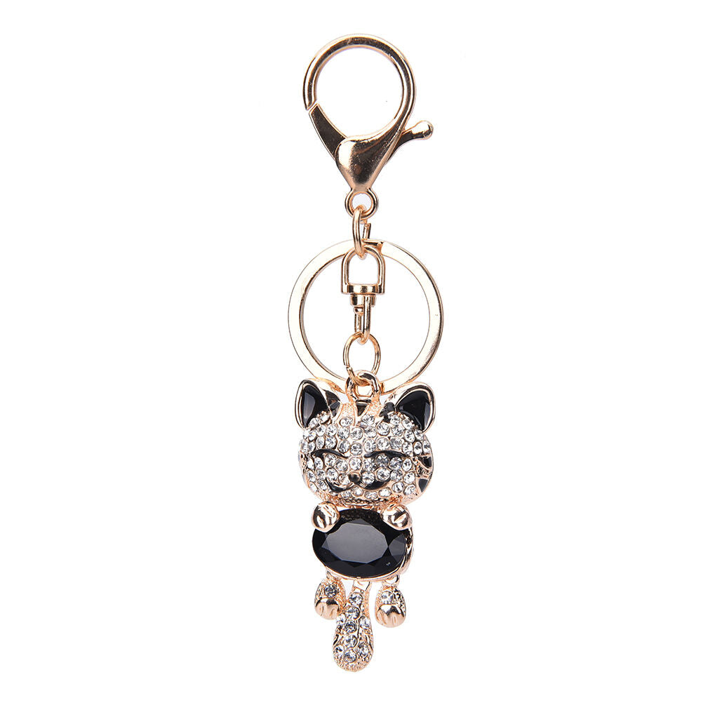 Cute Smile Cat Crystal Rhinestone Keyrings Holder Purse Bag Gift Keychain.l8
