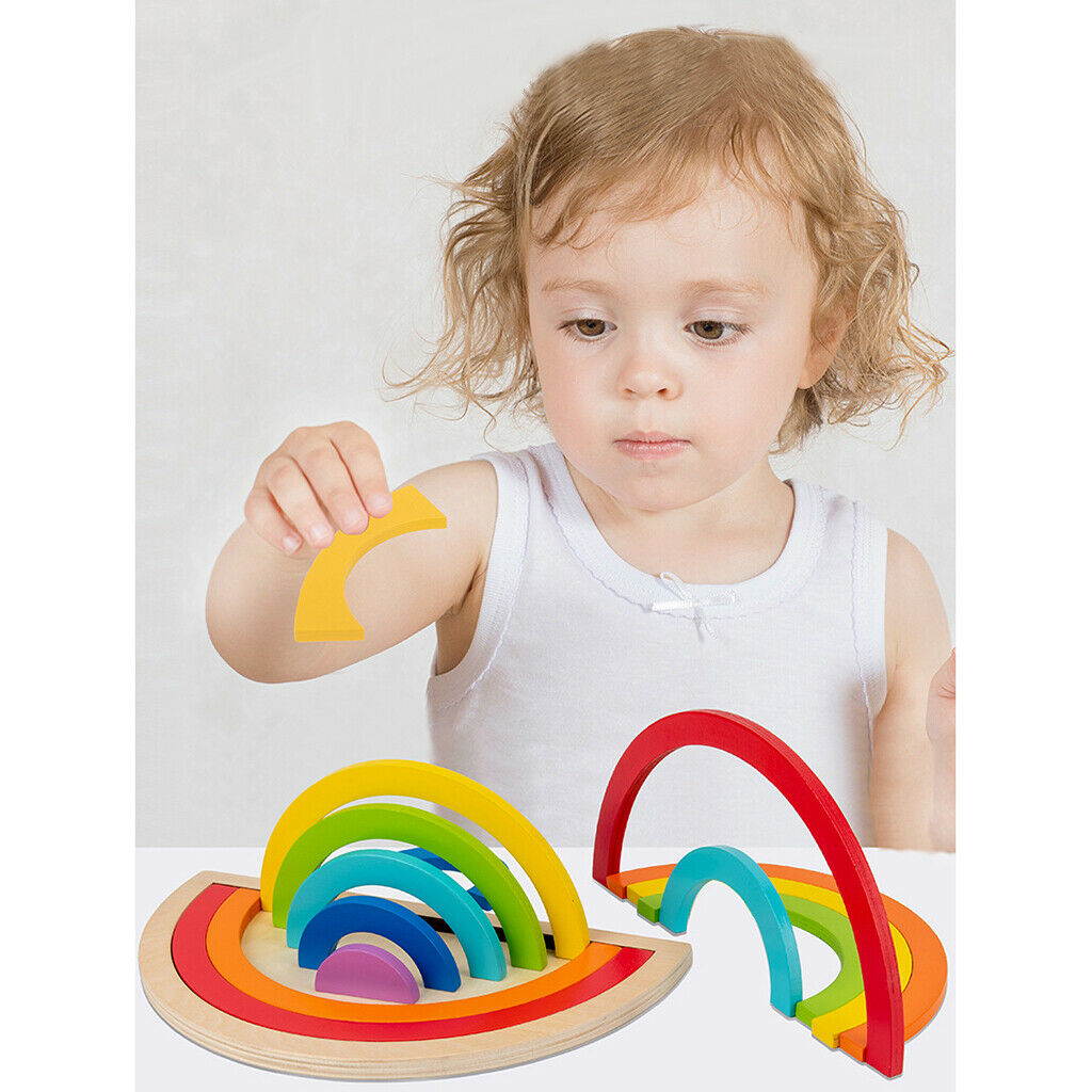 7x Rainbow Wooden Rainbow Blocks Creative Building Stacking for Learning Toys