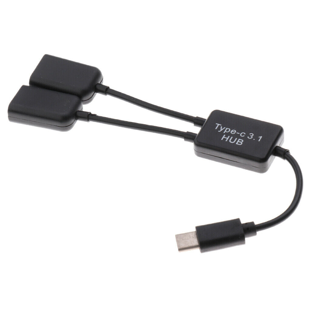 USB 3.1 Type C to Dual USB A 2.0 OTG Charge Hub Adapter Connector Cable Black