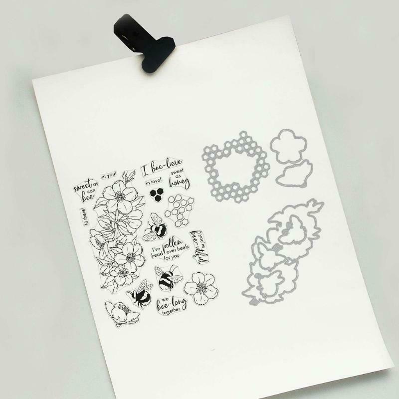 Flower Bee Seal Stamp with Cutting Dies Stencil Set DIY Scrapbooking Embossing