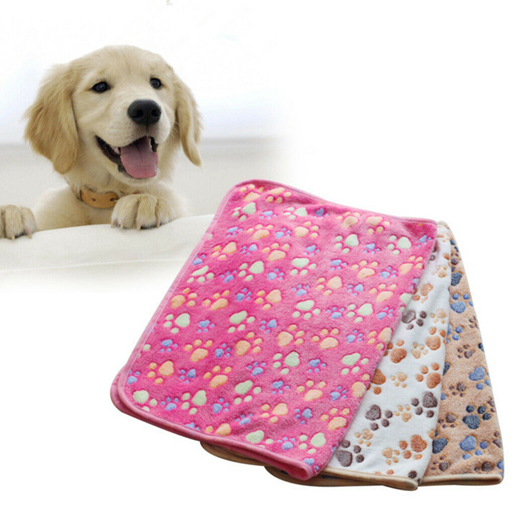 Warm Red Cartoon Paw Print Cushion for Puppy Fleece Soft Blanket Bed Mat--S