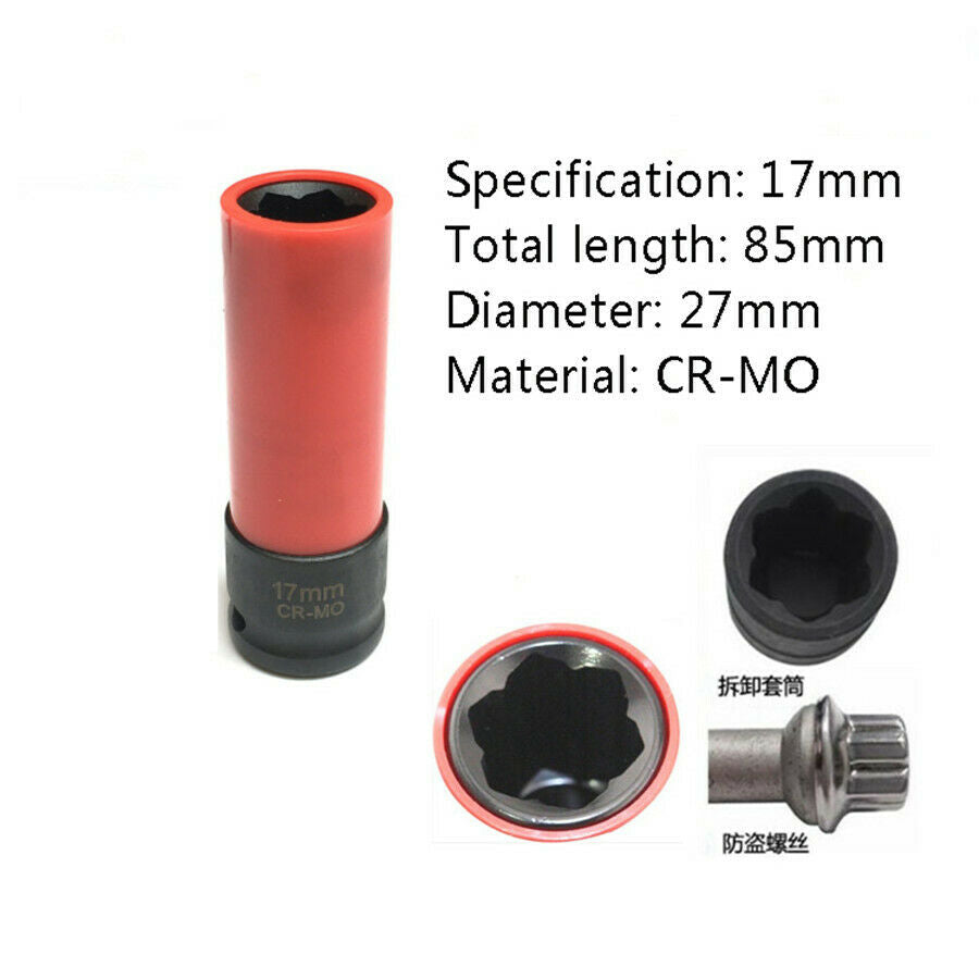 1PC Protective Lug Nut Socket for Mercedes + 1/2 Drive 17mm Convex Flower Head
