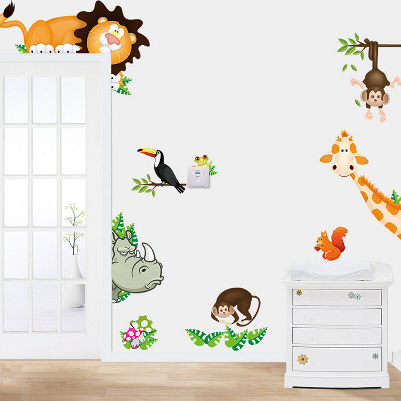 Jungle Safari Animals Wall Stickers Decals Kids Nursery Baby Room Decor l C Tt