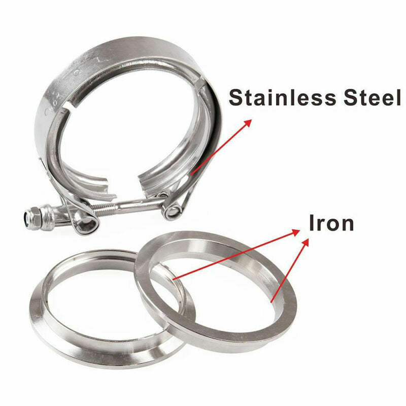 2.5" Inch Car Turbo Exhaust Downpipe Stainless Steel V-Band Clamp With 2 Flanges