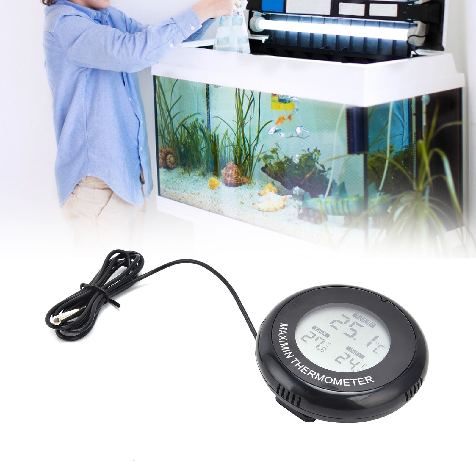 Digital LCD Round Thermometer Magnetic Suction Cup Temperature Meter For Reptile