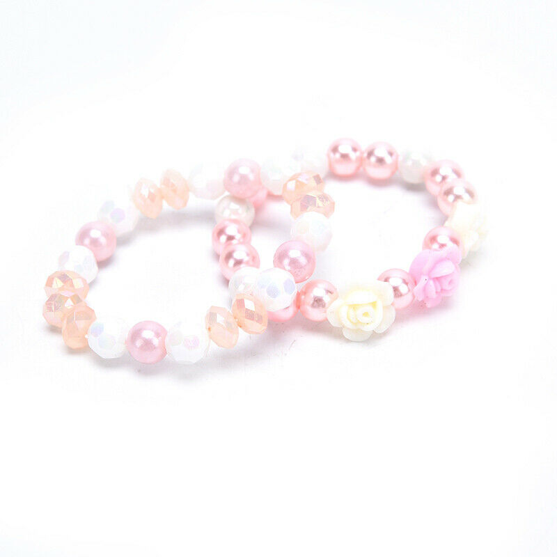 2Pcs/set Cute Flower Beads Bracelet Kids Princess Elastic Bracelets Jewel.l8