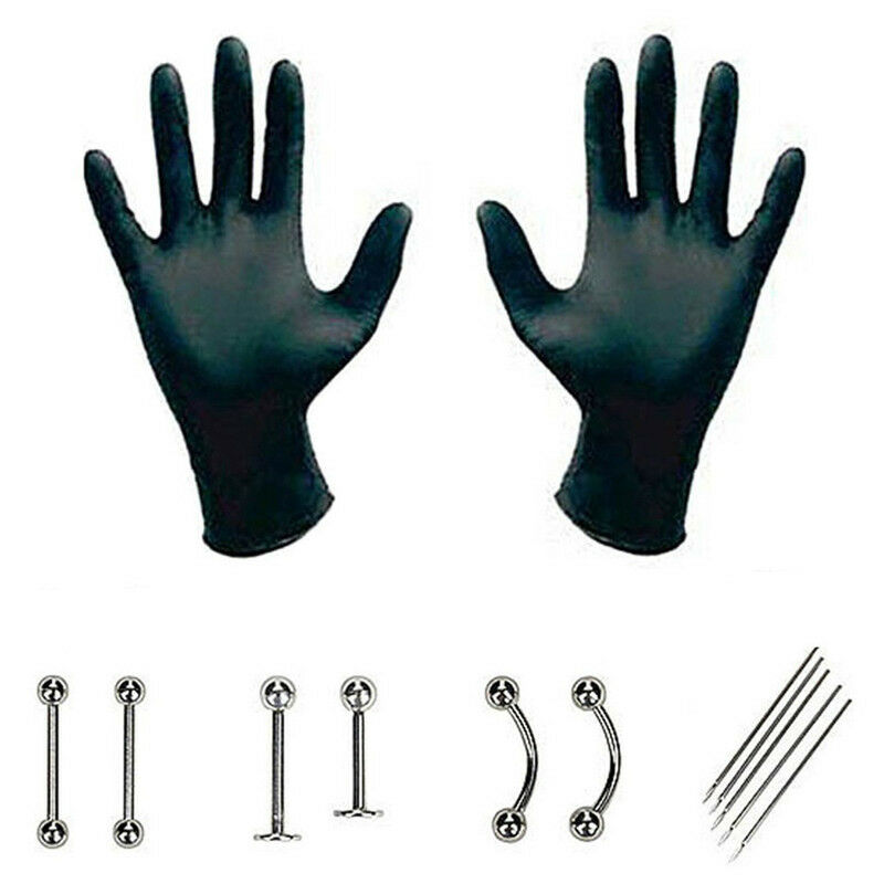 20 PCS/Set 14/16G Body Piercing Kit Needle Belly Eyebrow Nipple Nose Lip Rin Kt