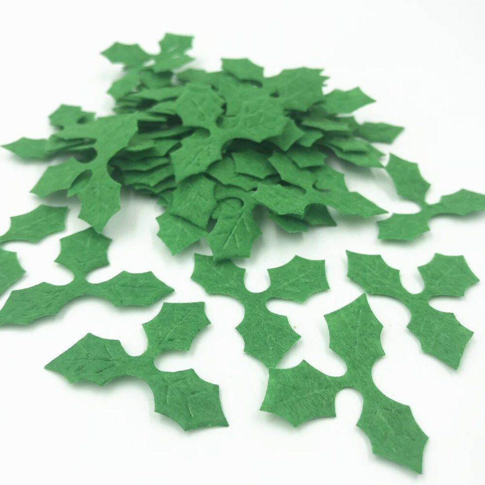 100pcs Green Holly leaves Felt Appliques for Christmas Decoration DIY 36mm