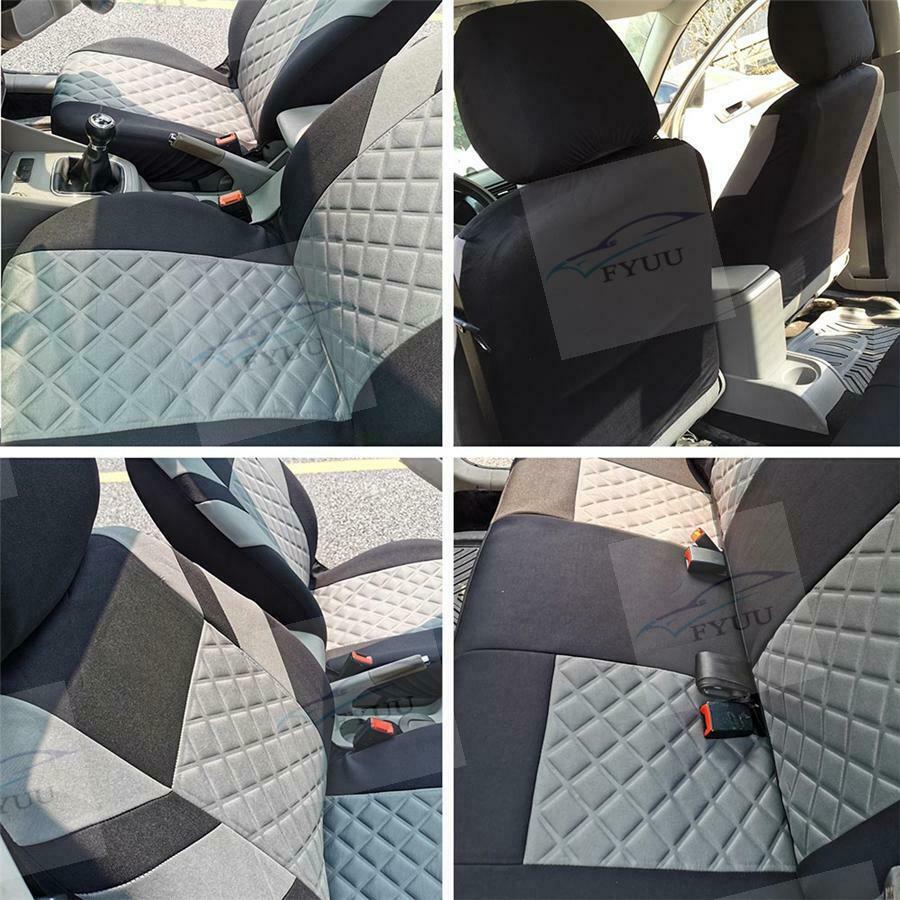 4 Front+Rear Seats Grey Diamond Pattern Car Seat Covers Universal w/ 5 headrests