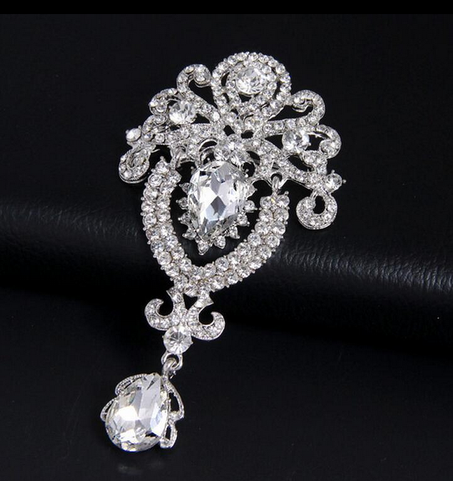 Large Flower Bridal Brooch Rhinestone Crystal Diamante Wedding Broach Pin Gift