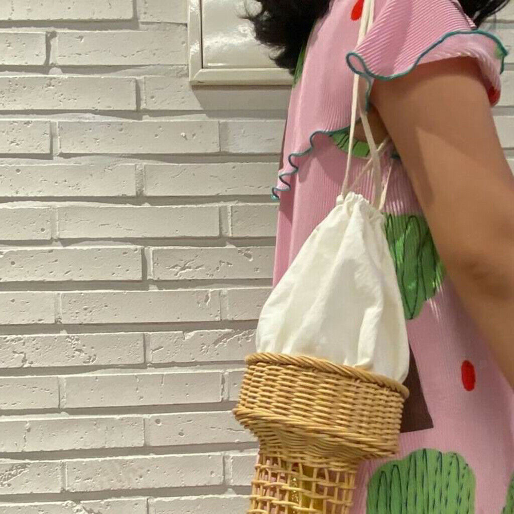 Girls Straw Basket Spring Cute Rattan Shoulder Bag Purse Vocation Handbag