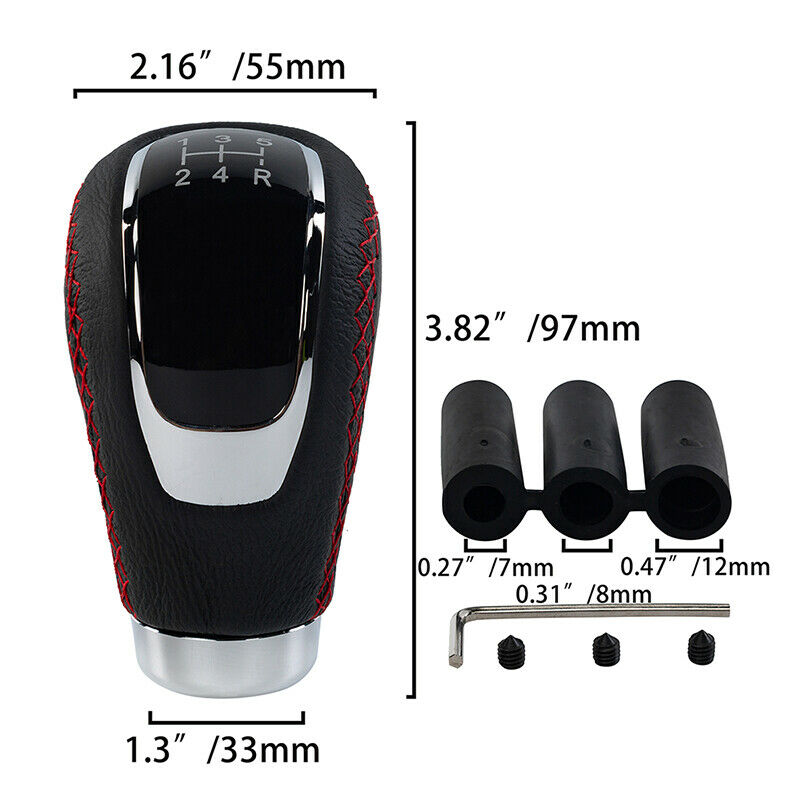 5 Speed Manual Car Auto Gear Stick Shift Knob Shifter Black PU Leather+Aluminium