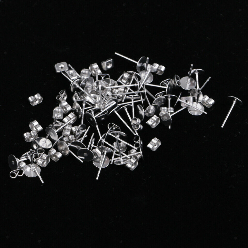 25 Pairs Earring Posts Pin Flat Pad with Back Stoppers for Jewelry Findings