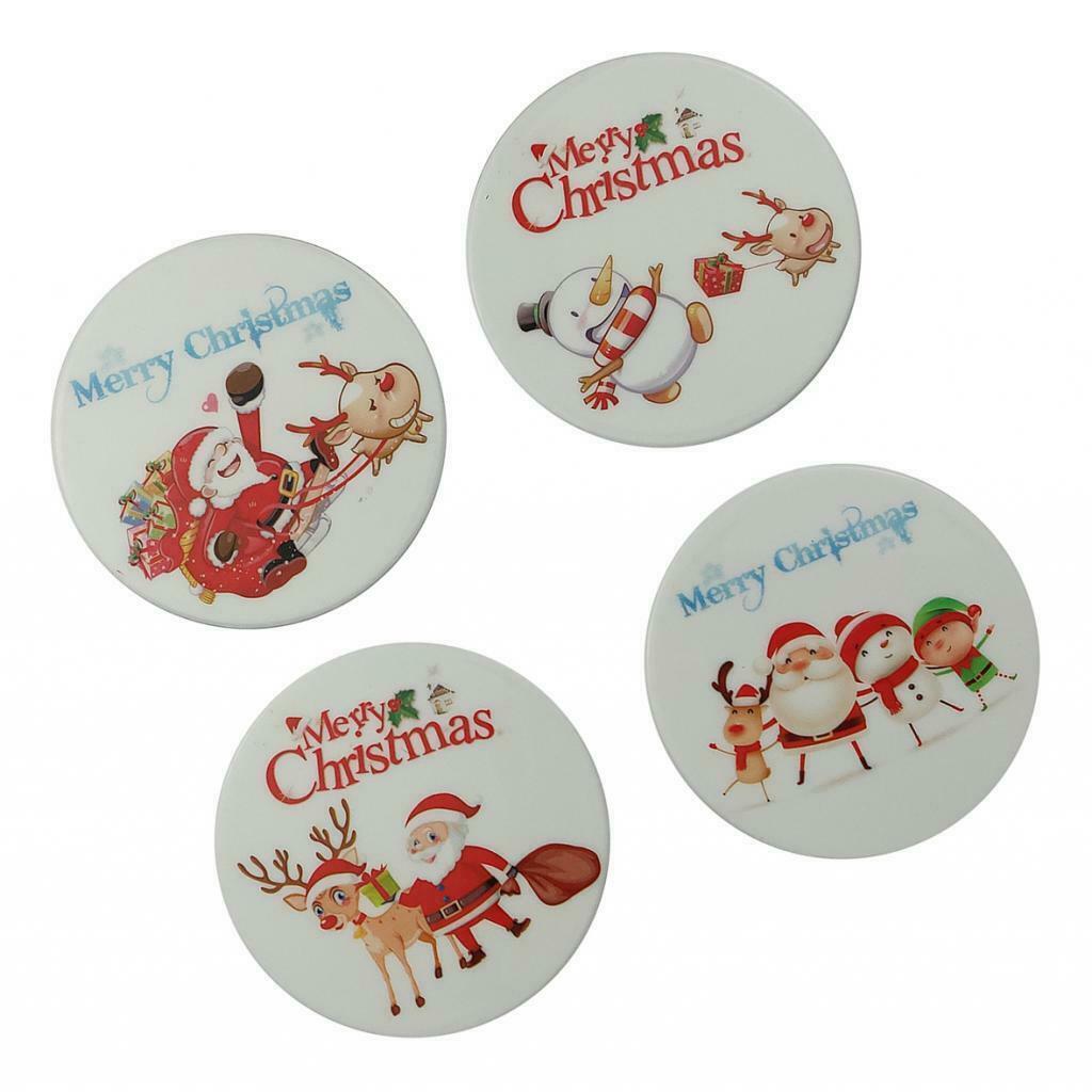 4x Coffee Mug Cup Coaster Table Non Slip Mat Ceramic&Cork Christmas Theme