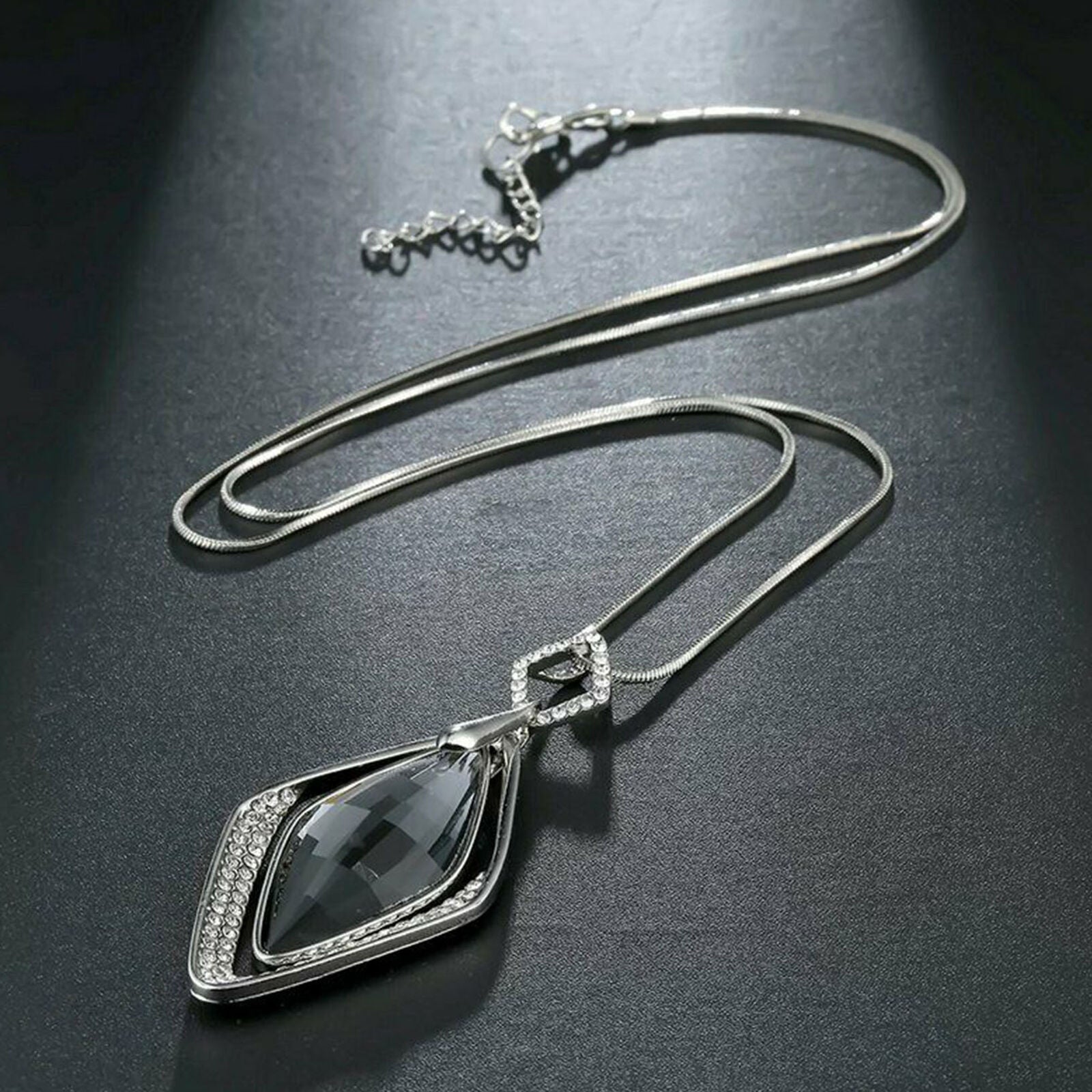 Fashion Women Diamond Crystal Pendant Necklace Long Chain Statement Jewelry Gift
