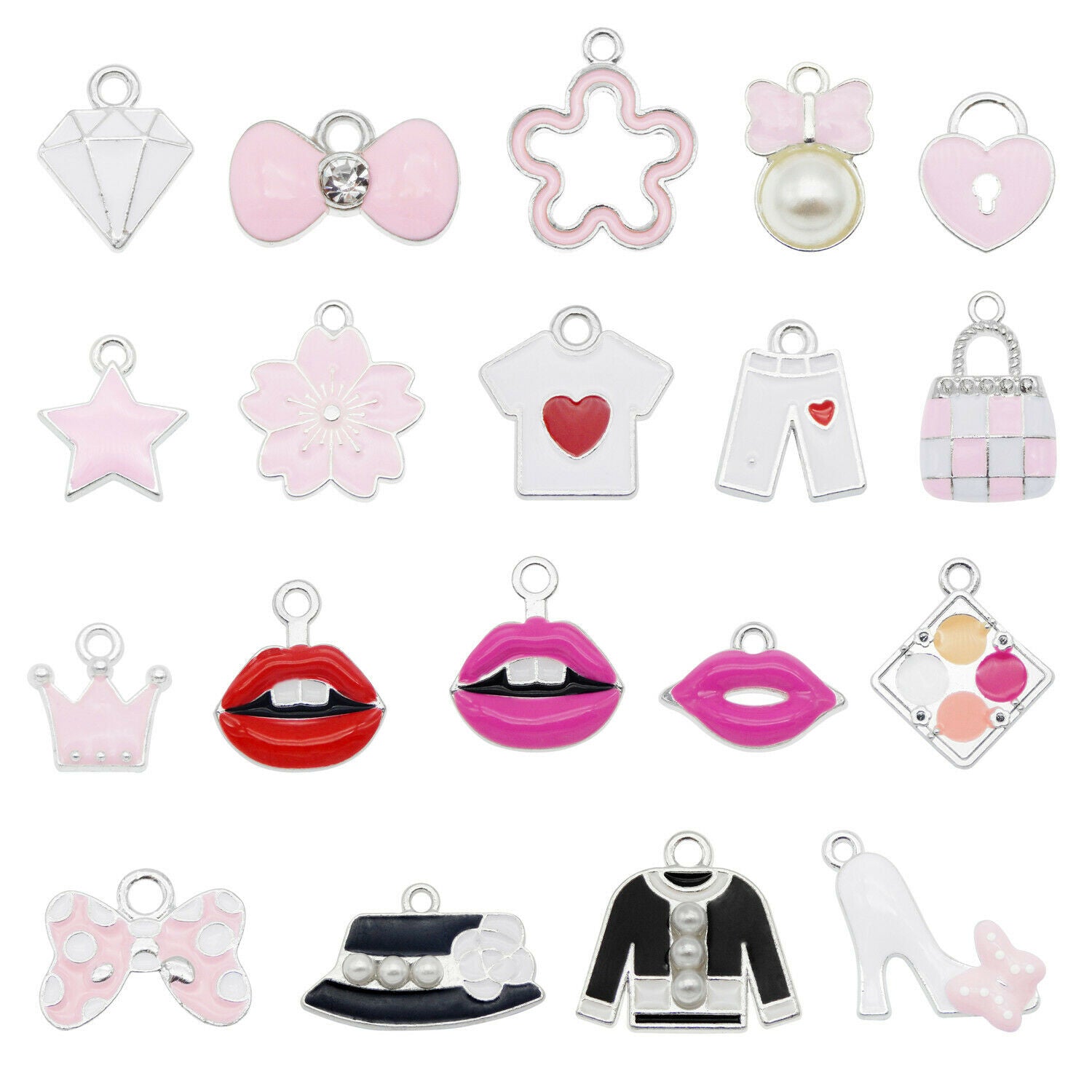 15PCS Enamel Plated Mixed Female Clothes Bag Makeup Charms Pendant DIY Making