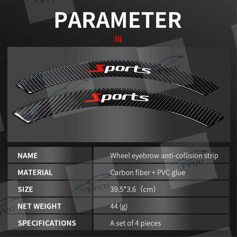 4x Real Carbon Fiber Sports Style Car Fender Flares Arch Wheel Eyebrow Protector