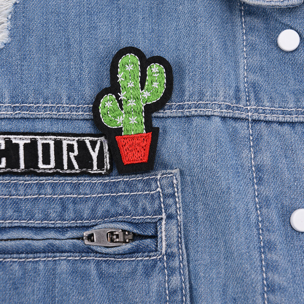 3pcs Cactus Embroidery Fabric Applique Iron/Sew on Patches For Clothing .l8