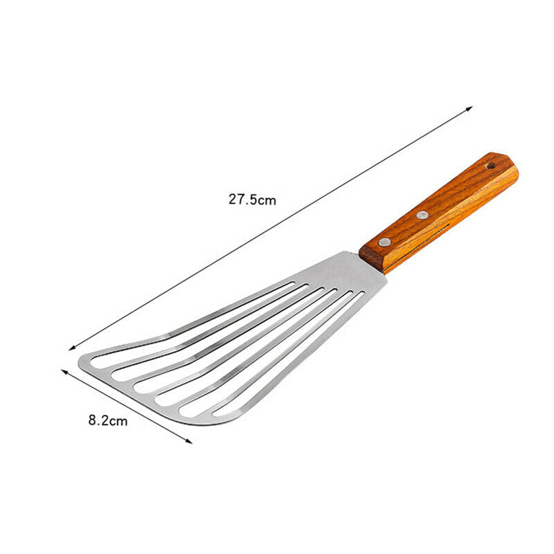 Stainless Steel Slotted Turner Fish Spatula With Wooden Handle Kitchen To.l8
