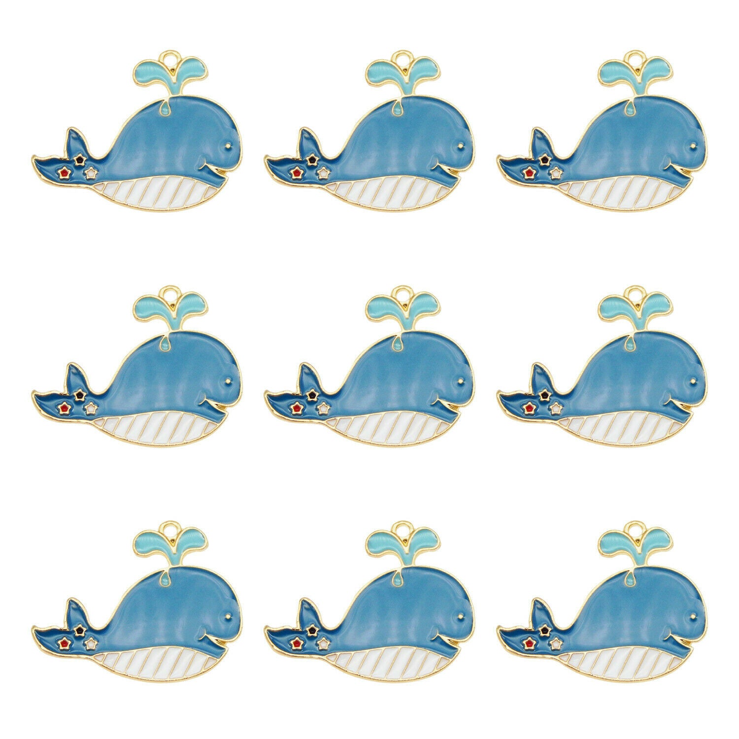 Wholesale 29x23mm Enamel Blue Whale Pendant Charms for Necklace Bracelet 12pcs